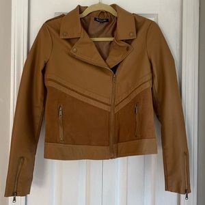 Tan faux leather and suede detail jacket